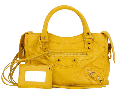Mini City Bag, £475, Handbags, Yellow, Leather, Front view